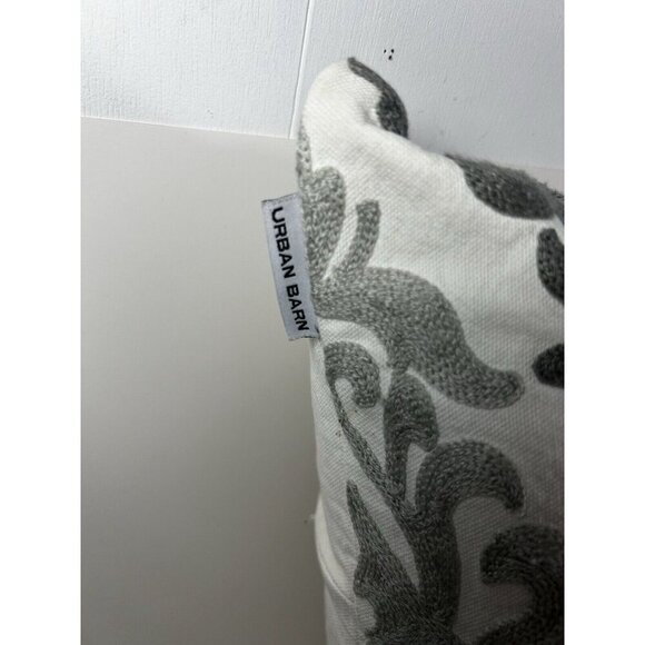 Urban barn Embroidery Pillow Cover 18x18 Grey White Charcoal Boho - Picture 5 of 10